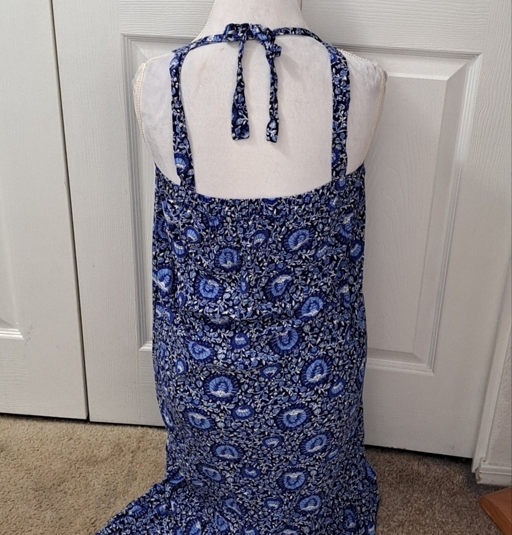 Boho Floral Dark Sea Blue Maxi Dress    Size M - Picture 8 of 10